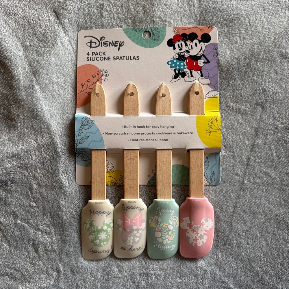 Disney Mickey Minnie Spring 4 Pack Silicone Spatulas Wooden Handles - F533